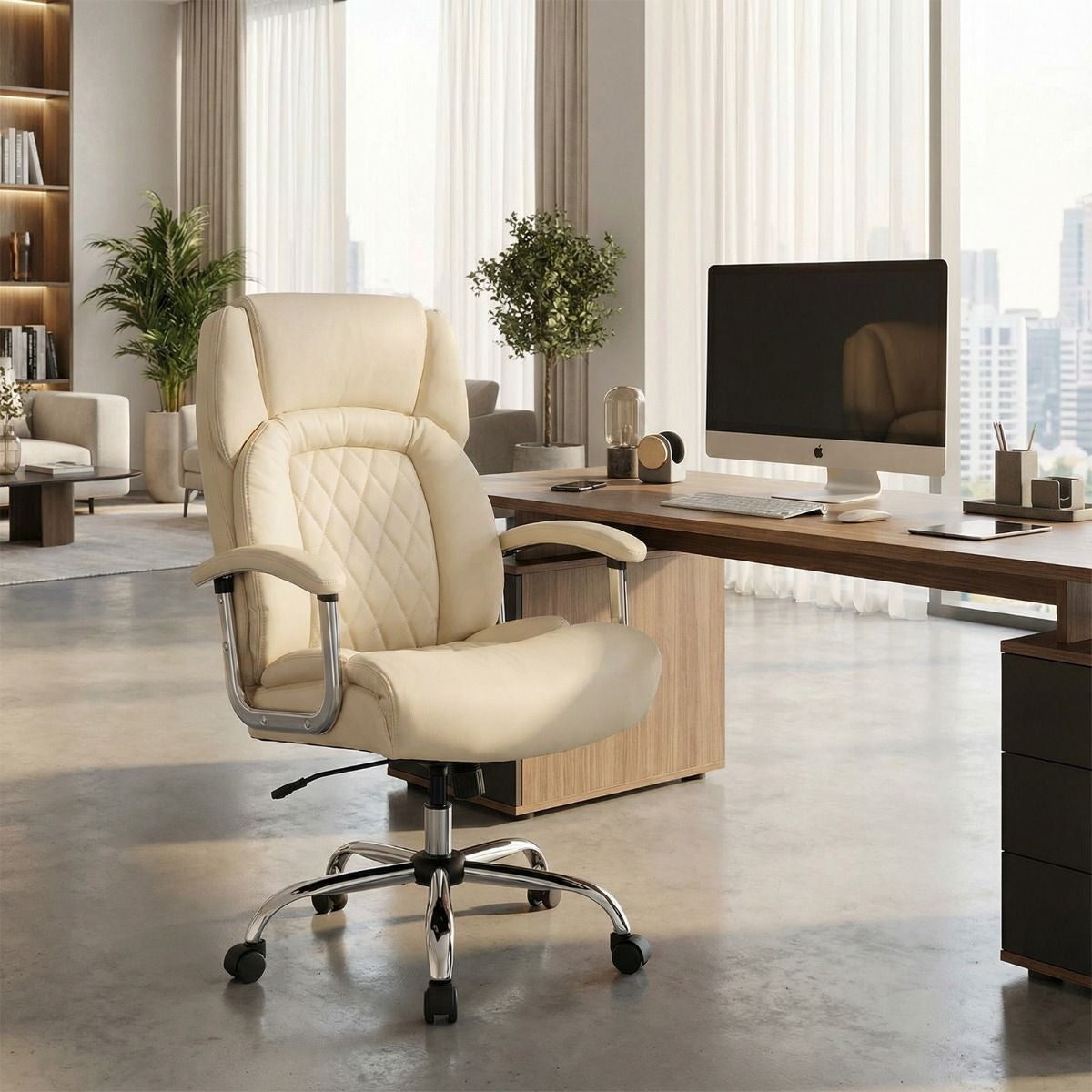 Leather Office Chair with Rocking Mode and Armrests