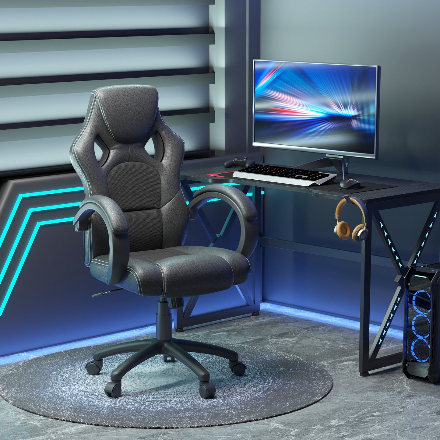 Vinsetto Racing Gaming Chair, PU Leather Swivel Office Gamer Chair Black