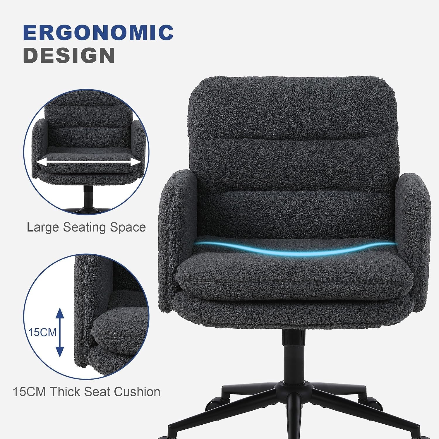 Office Chairs for Home, Faux Cashmere Desk Chair, Dark Grey