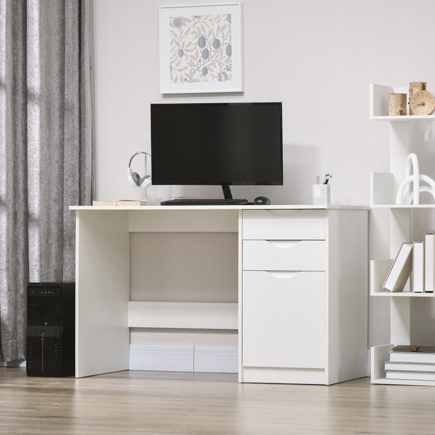 Computer Desk W/ Drawers Modern Writing Workstation for Home Office Study
