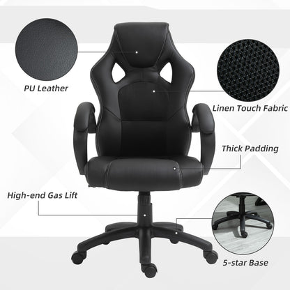 Vinsetto Racing Gaming Chair, PU Leather Swivel Office Gamer Chair Black
