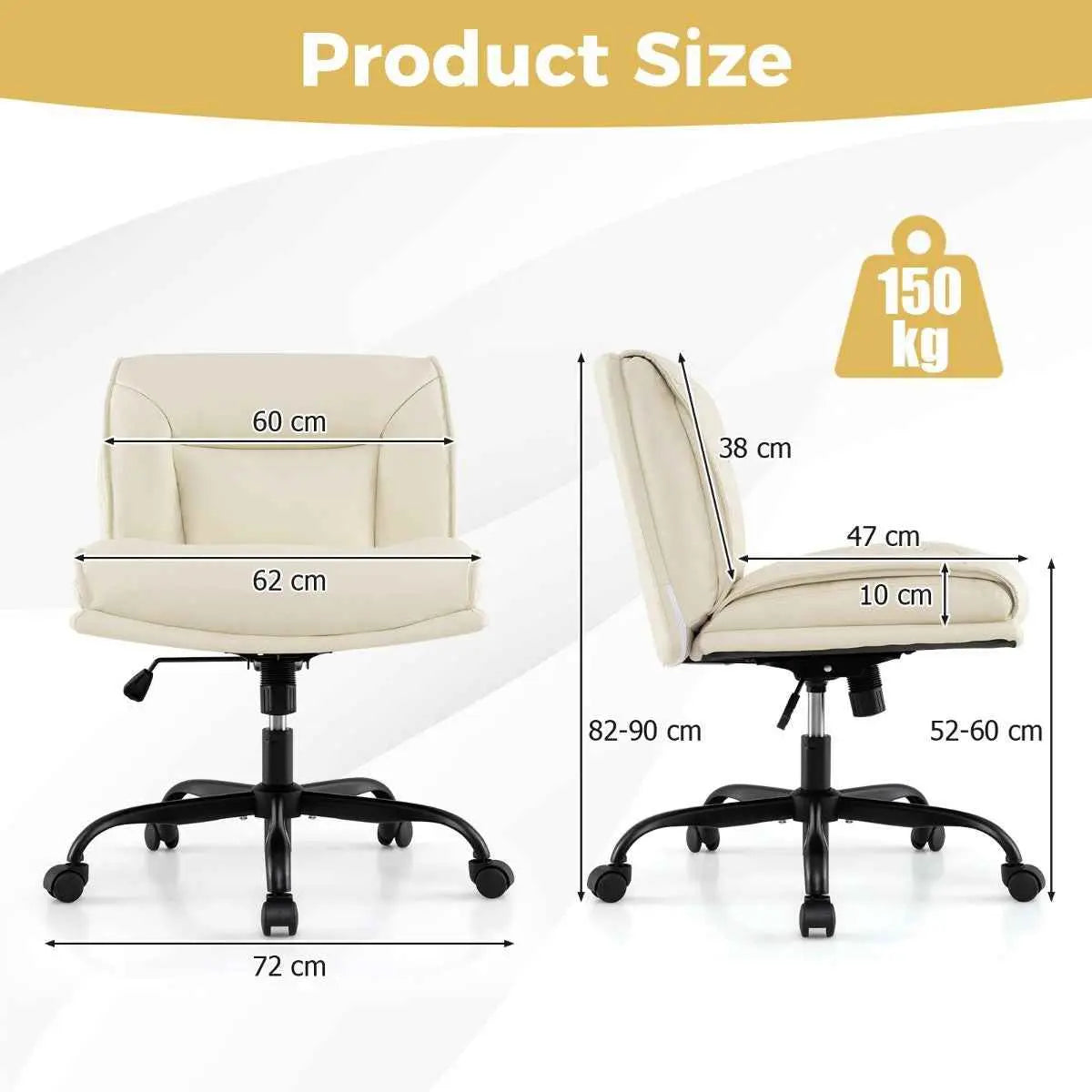Armless Desk Chair PU Leather with Wide Seat & Backrest - Ergo Heights