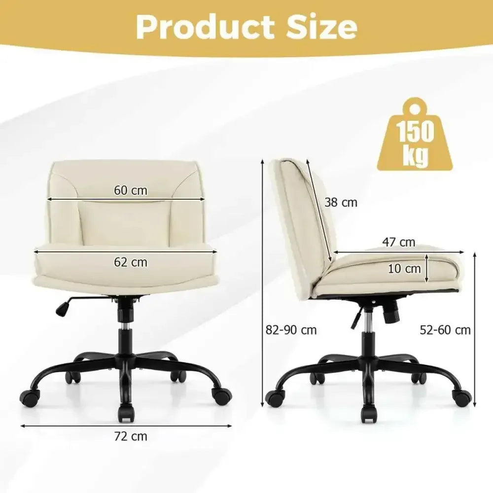 Armless Desk Chair PU Leather with Wide Seat & Backrest - Ergo Heights