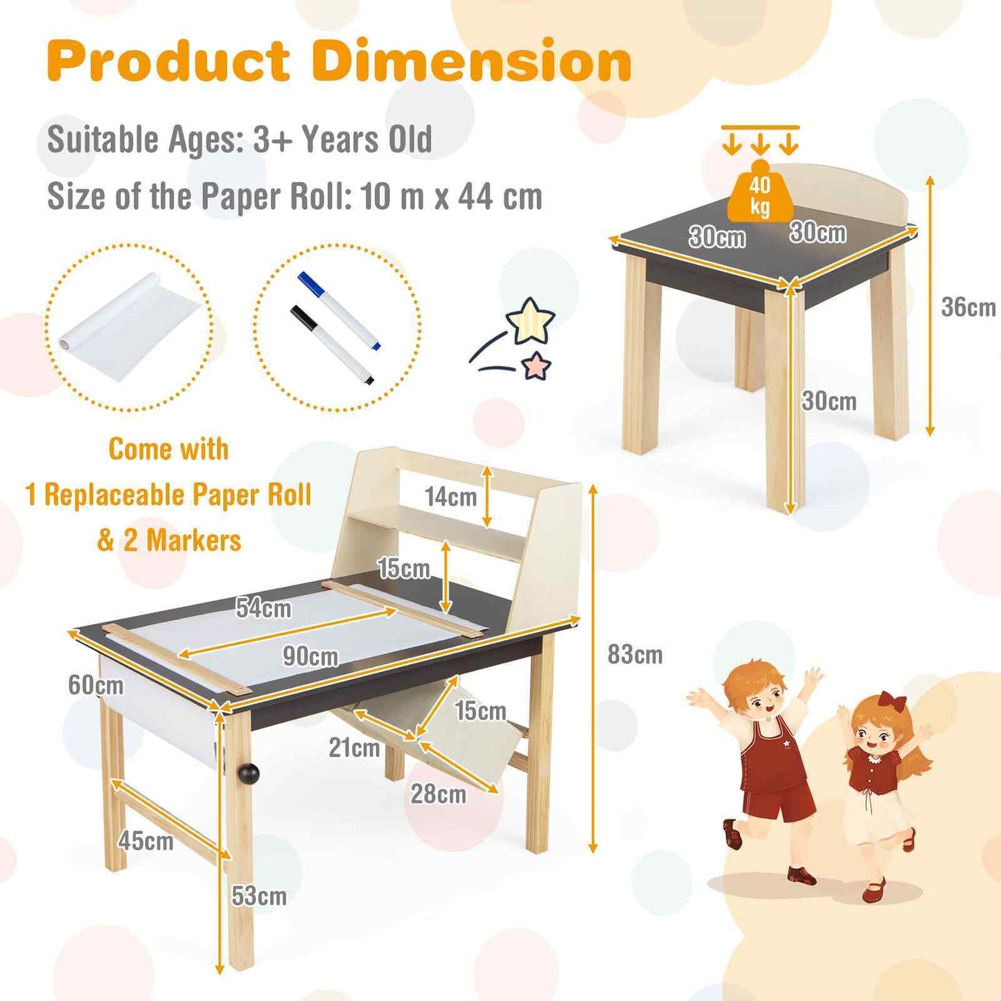 Kids Table & Chair Set Children Wooden Toddler Drawing Art Desk-Coffee