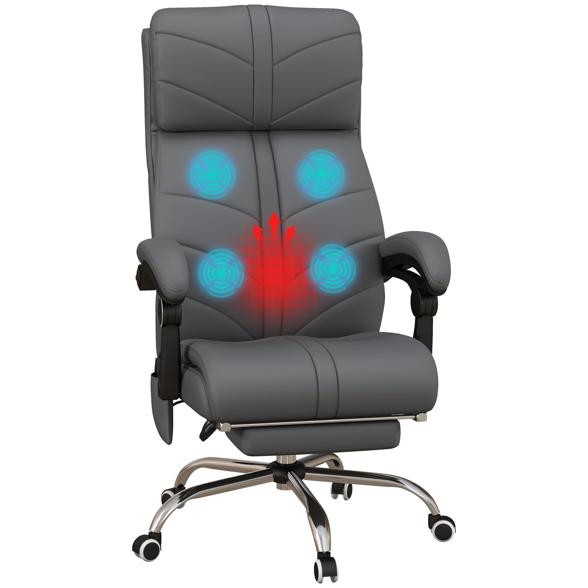 Office Chair with 4 Point Vibration Massage and Heat, Footrest, Light Grey