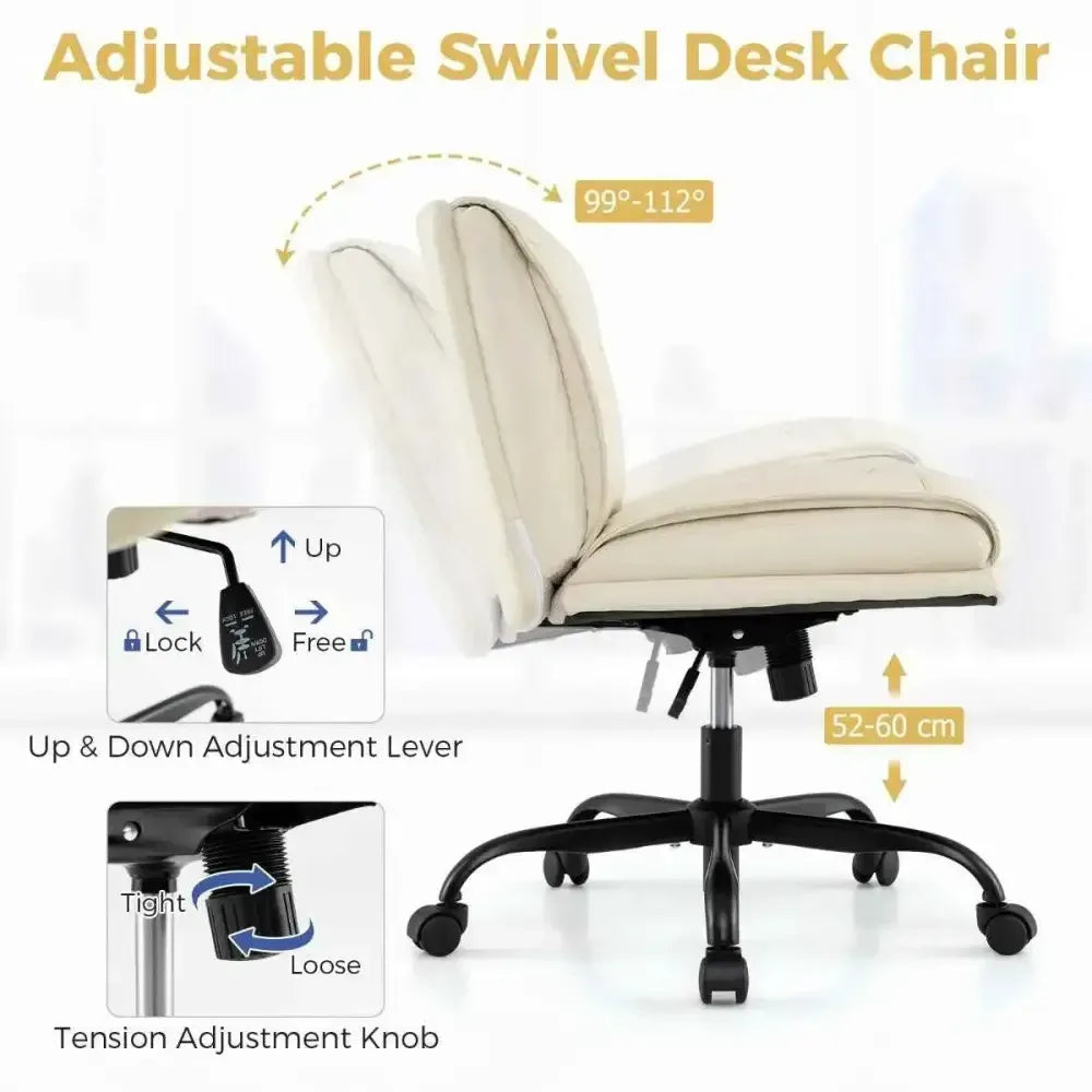 Armless Desk Chair PU Leather with Wide Seat & Backrest - Ergo Heights