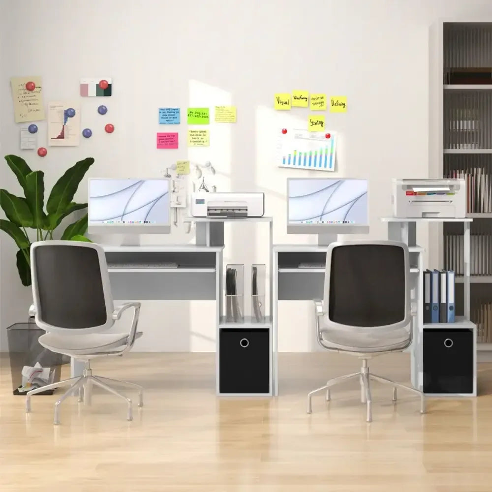 Space-Saving Computer Desk with Open Shelf and Fabric Storage Drawer - Ergo Heights