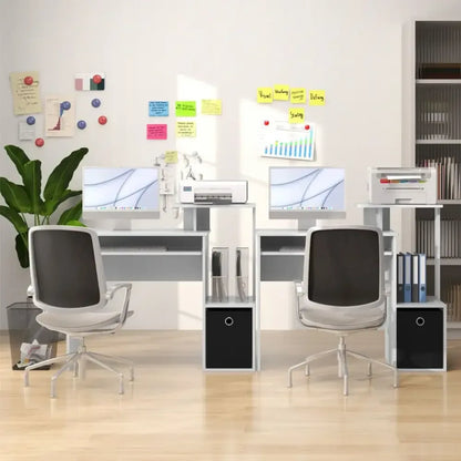Space-Saving Computer Desk with Open Shelf and Fabric Storage Drawer - Ergo Heights