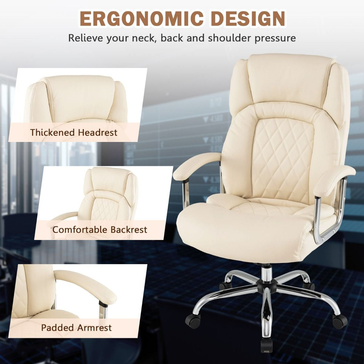 Leather Office Chair with Rocking Mode and Armrests