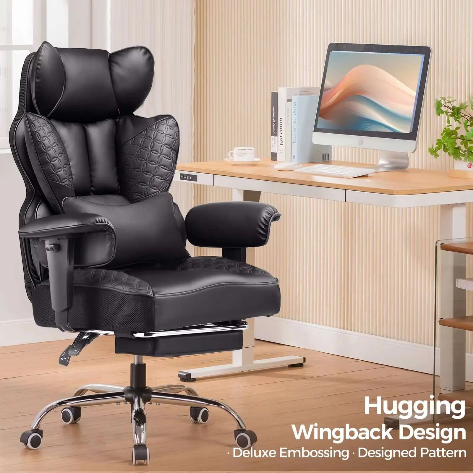 Office Chair High Back PU Leather Executive Desk Chair with Footrest, Ergonomic Heavy Duty Big and Tall Swivel Reclining