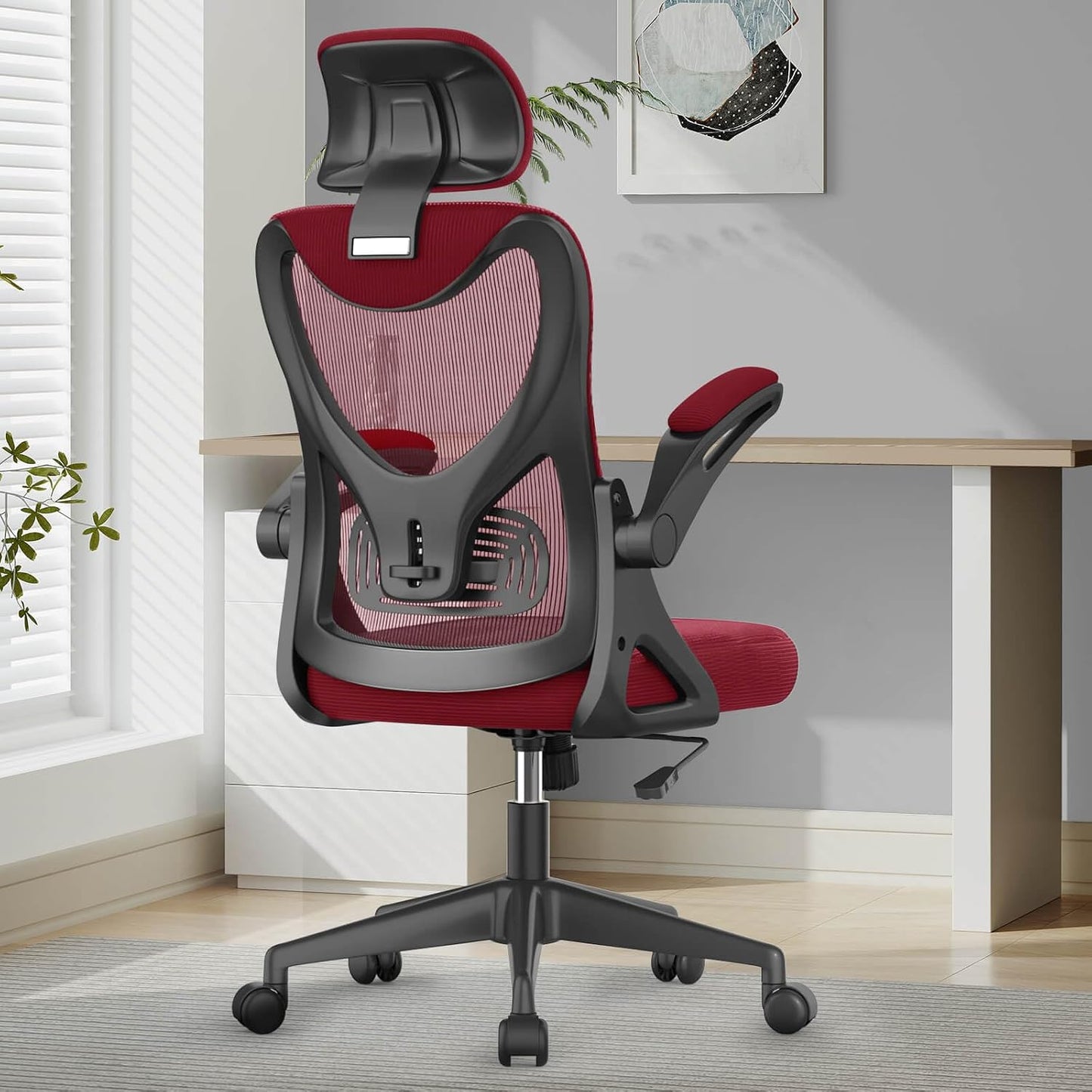 Office Chair - Ergonomic Desk Chair with Lumbar Support Headrest Adjustable, Padded Flip-Up Armrests Comfy Seat Cushion High Back Executive Manager Chair for Home Office