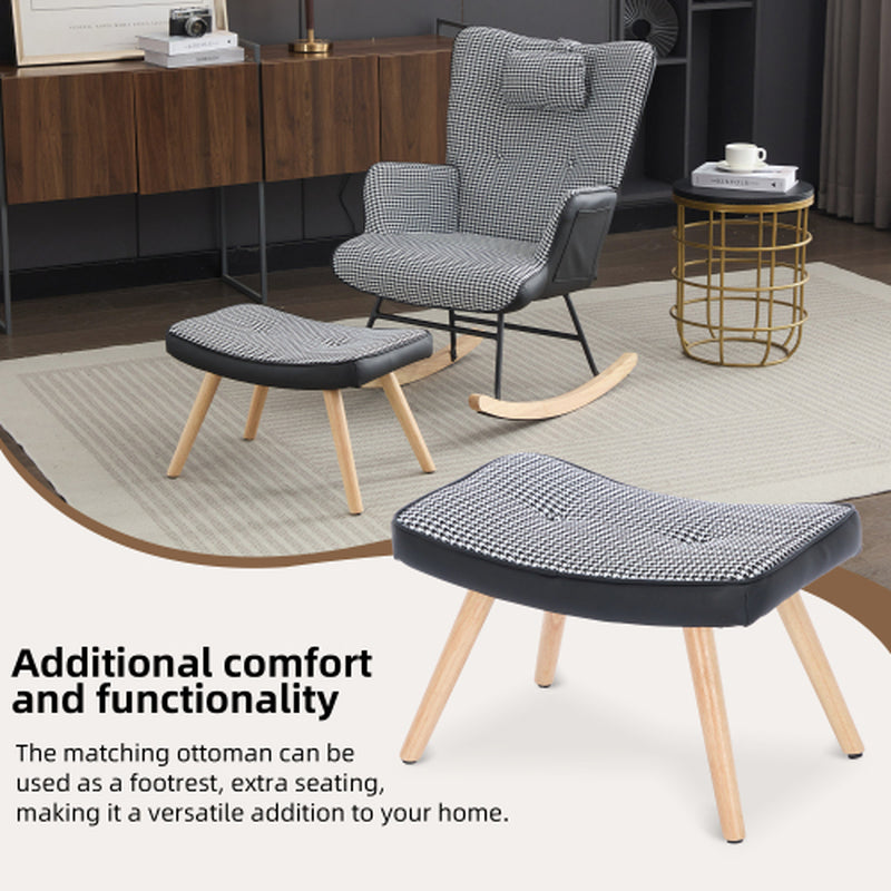 Rocking Chairs for Adults, Tteddy Rocking Chair Relaxing Recliner Chair with Solid Wood Legs High Back Lounge Chairs for Balcony Living Room Bedroom