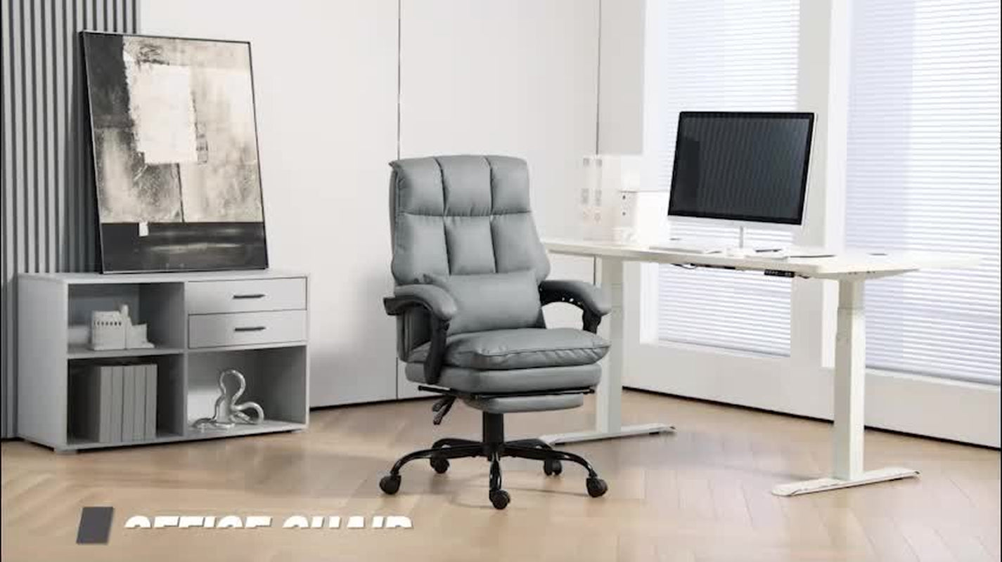 HOMCOM Executive Office Chair, PU Leather Desk Chair with Armrests Grey