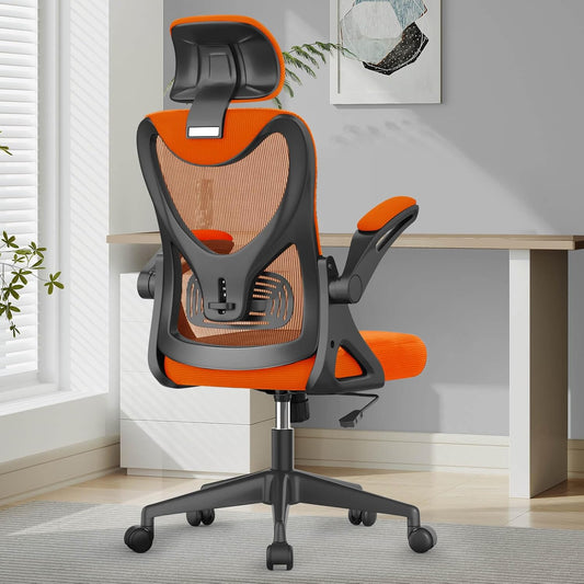 Office Chair - Ergonomic Desk Chair with Lumbar Support Headrest Adjustable, Padded Flip-Up Armrests Comfy Seat Cushion High Back Executive Manager Chair for Home Office