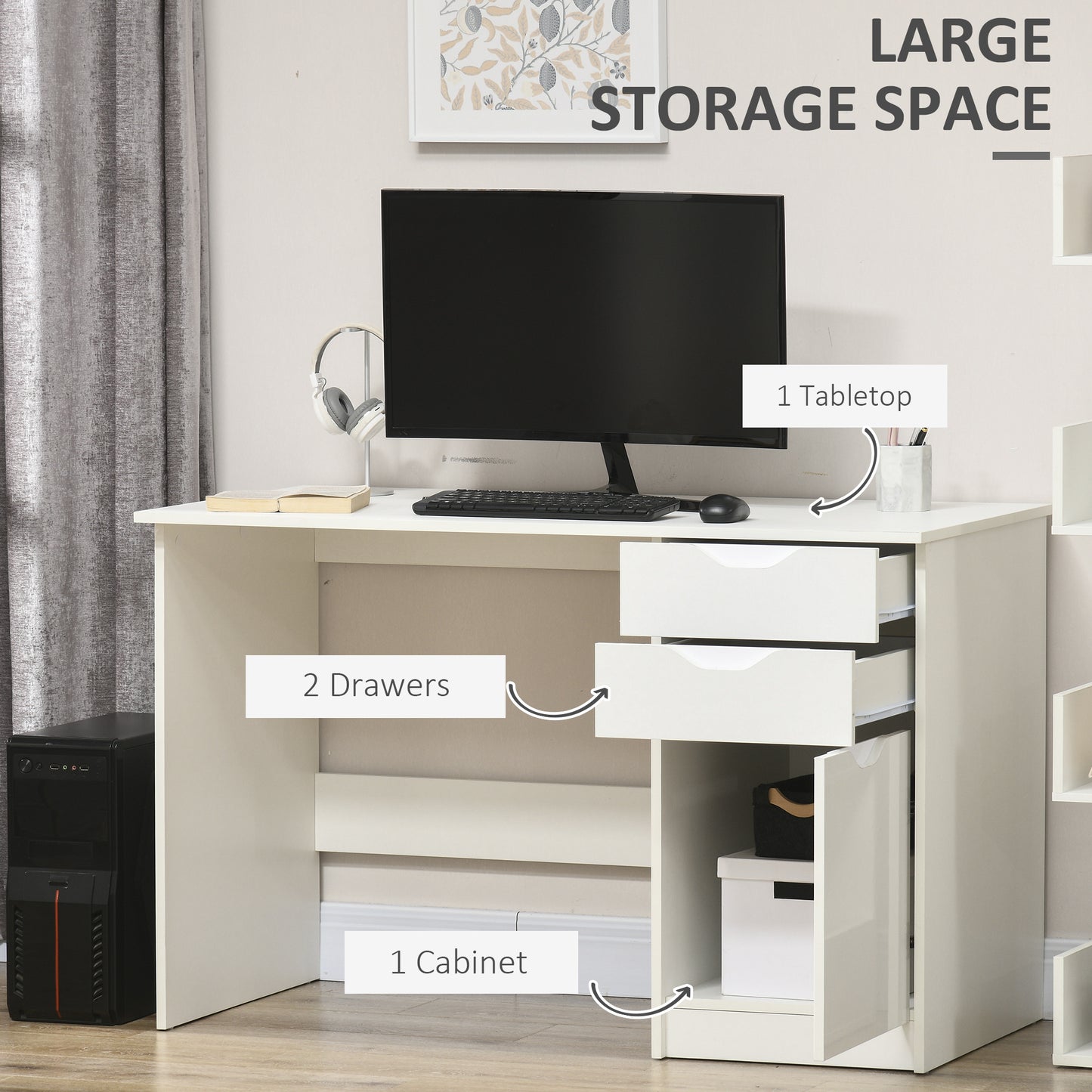 Computer Desk W/ Drawers Modern Writing Workstation for Home Office Study