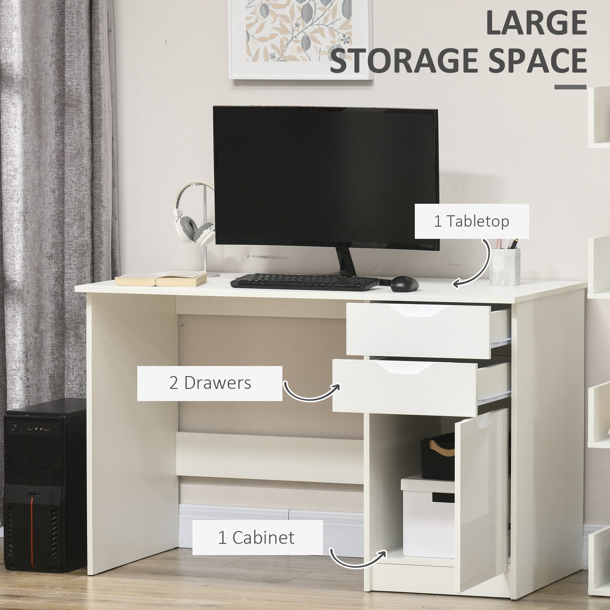 Computer Desk W/ Drawers Modern Writing Workstation for Home Office Study