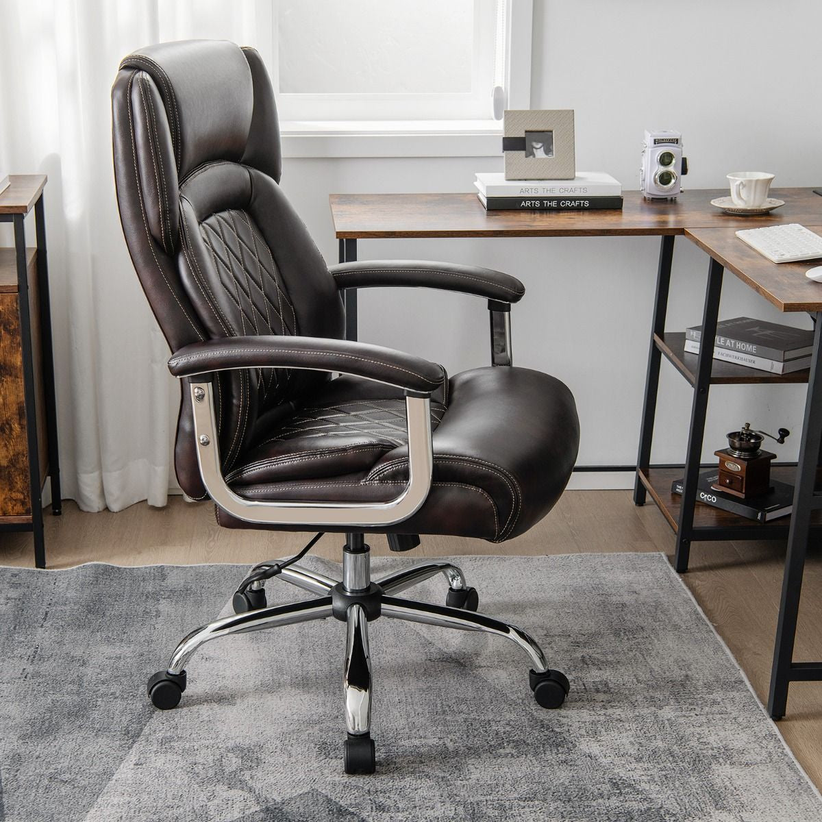 Leather Office Chair with Rocking Mode and Armrests