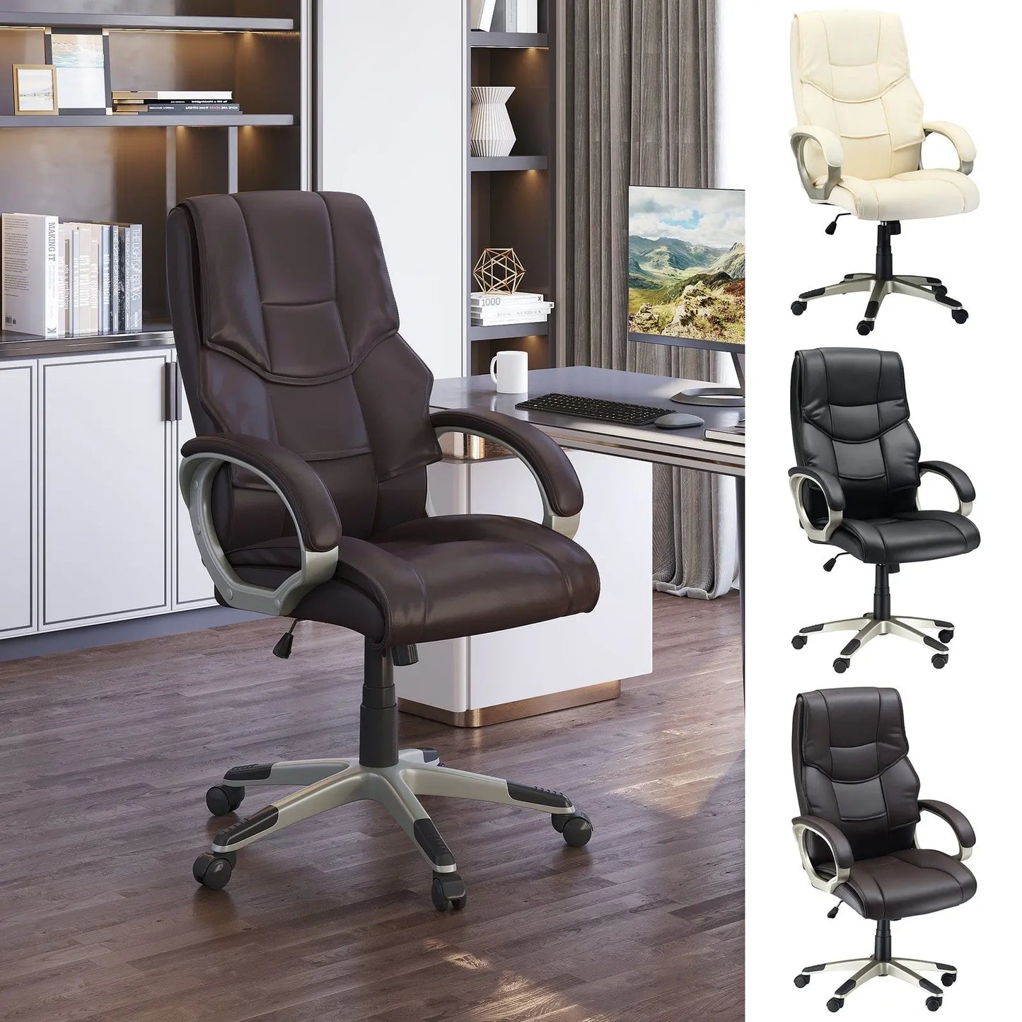 Executive Computer Office Desk Chair High Back Faux Leather Swivel Chair