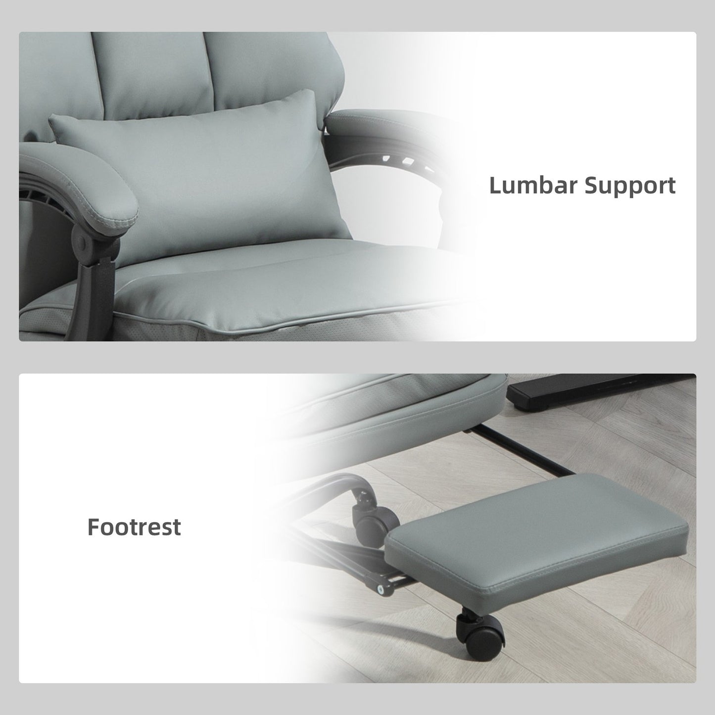 HOMCOM Executive Office Chair, PU Leather Desk Chair with Armrests Grey