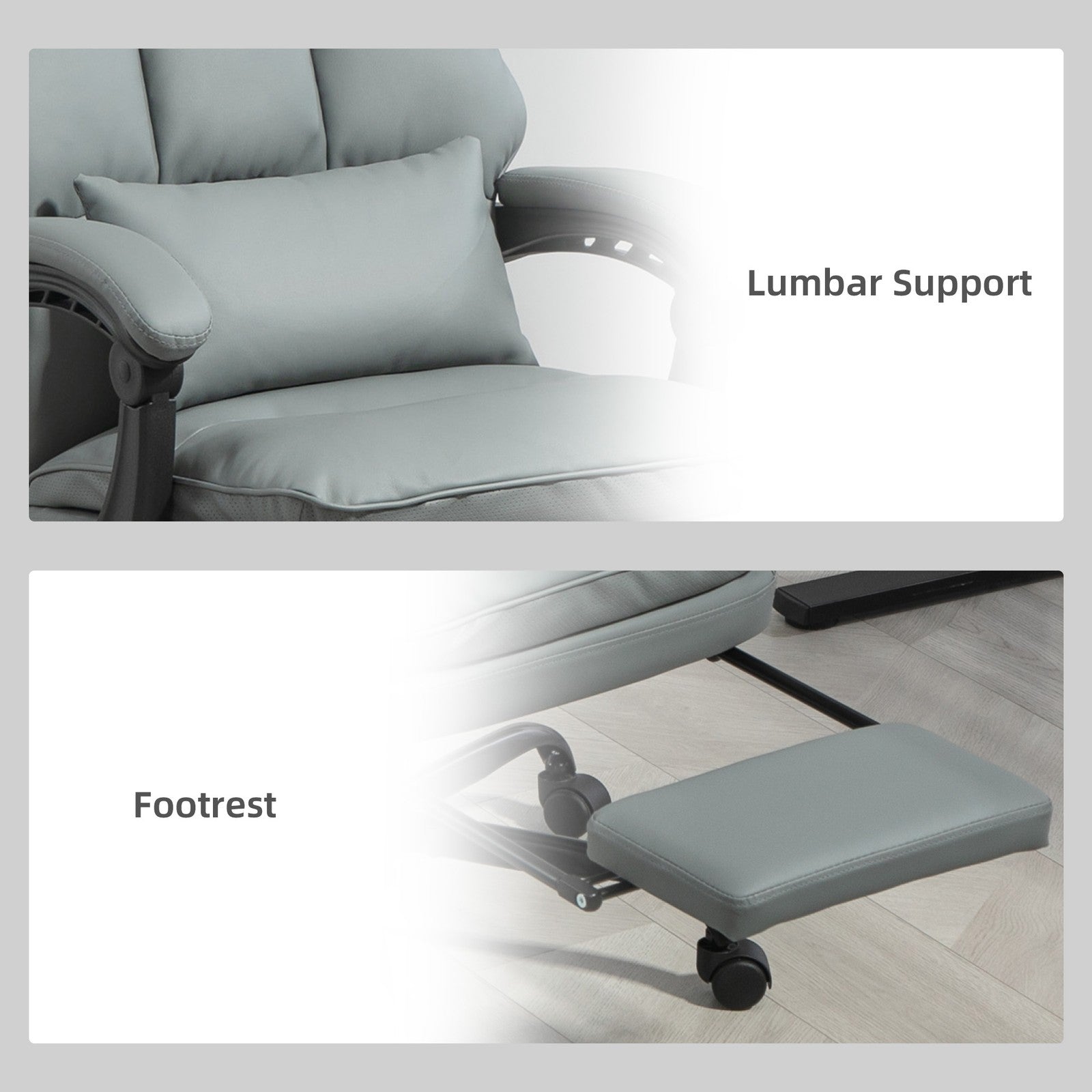 HOMCOM Executive Office Chair, PU Leather Desk Chair with Armrests Grey