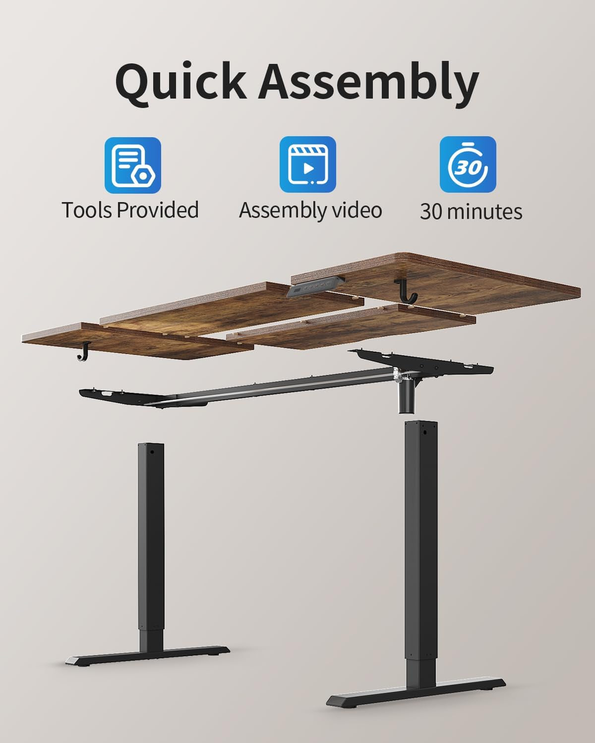 Electric Standing Desk 120 X 60 Cm, Height Adjustable Sit Stand Desk with Memory Presets, Home Office Computer Desk, Black Frame with Vintage Brown Top