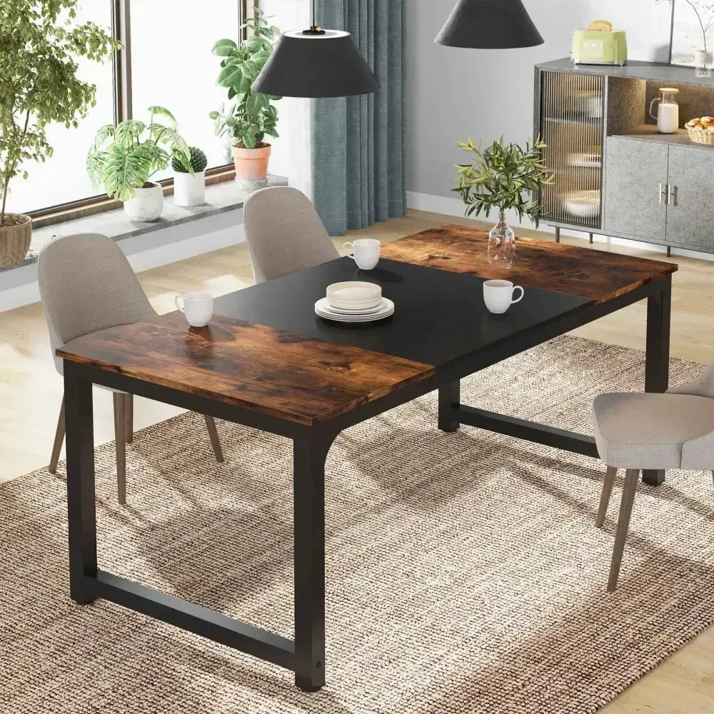 Spacious Computer Desk with Rustic Wood Top and Black Metal Frame - Ergo Heights