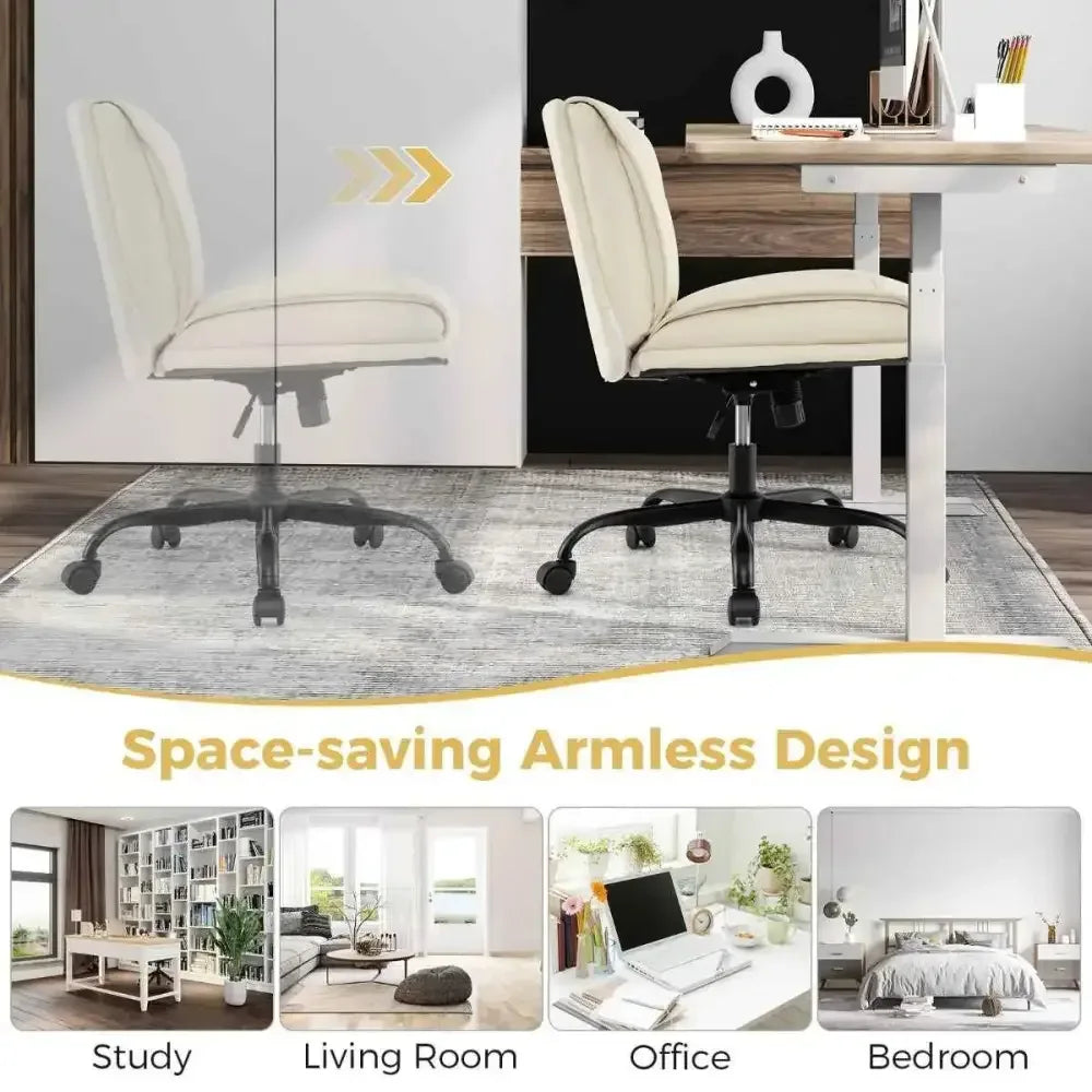 Armless Desk Chair PU Leather with Wide Seat & Backrest - Ergo Heights