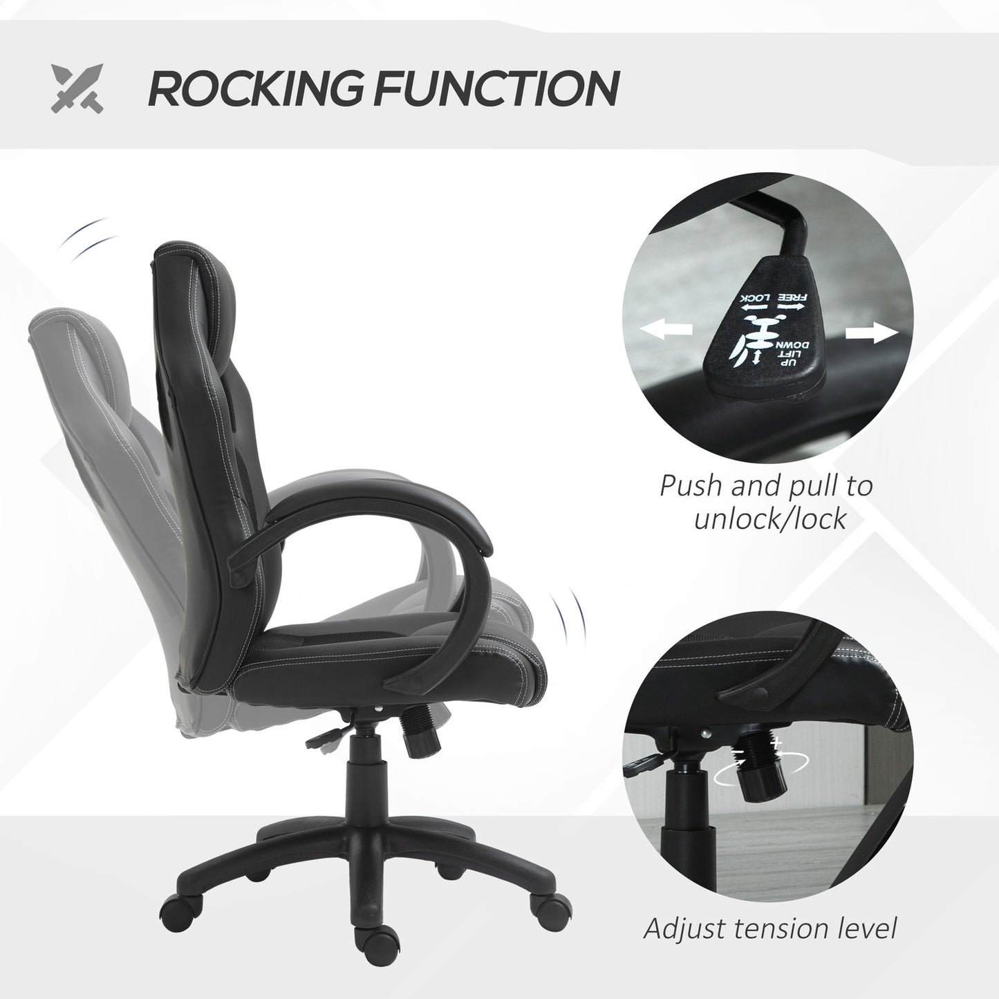 Vinsetto Racing Gaming Chair, PU Leather Swivel Office Gamer Chair Black