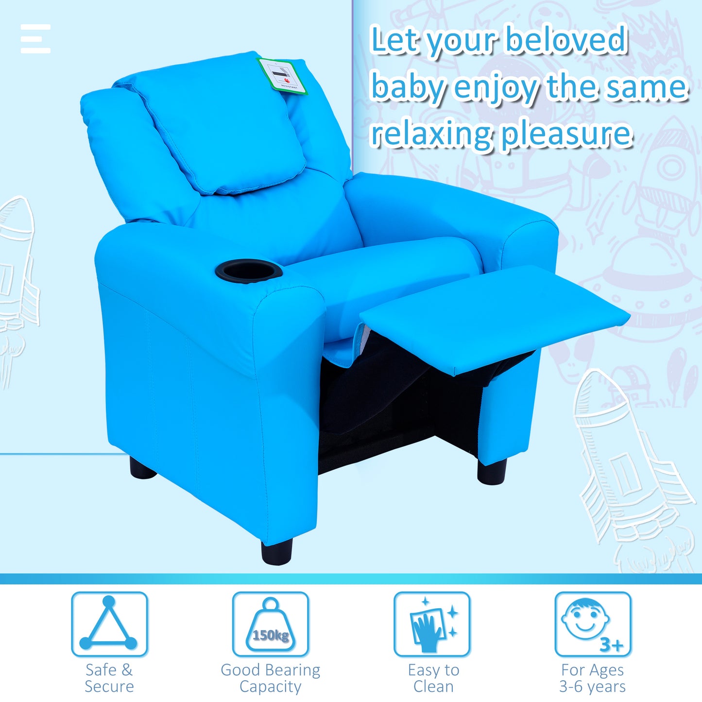 Kids Recliner Armchair Games Chair Sofa Childrens Seat in PU Leather Pink Blue