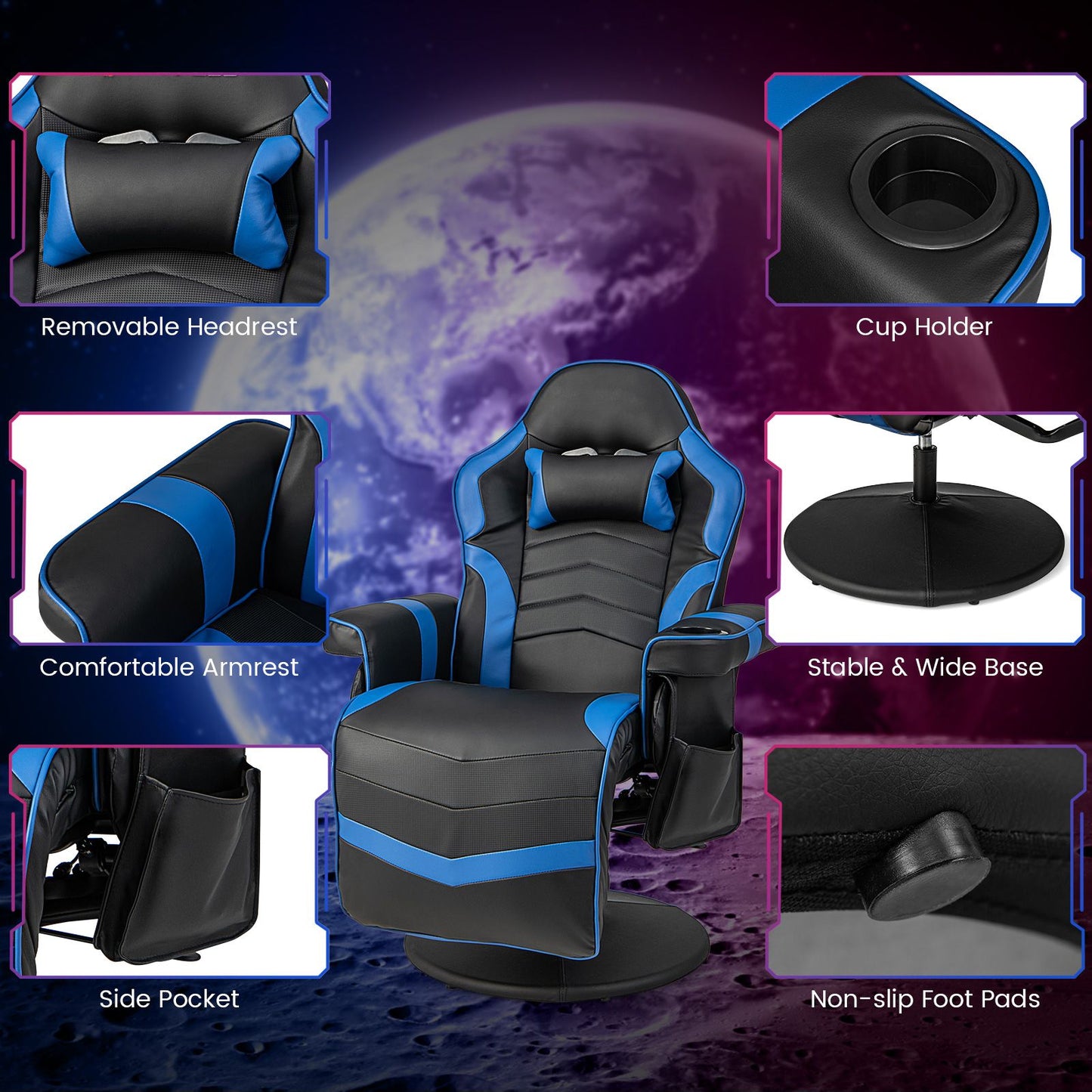 Electric Massage Gaming Chair with Cup Holder and Side Pouch