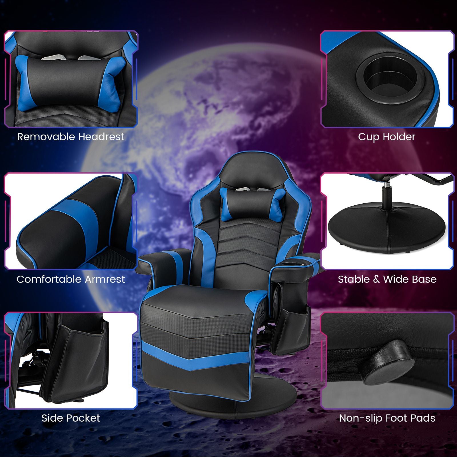 Electric Massage Gaming Chair with Cup Holder and Side Pouch