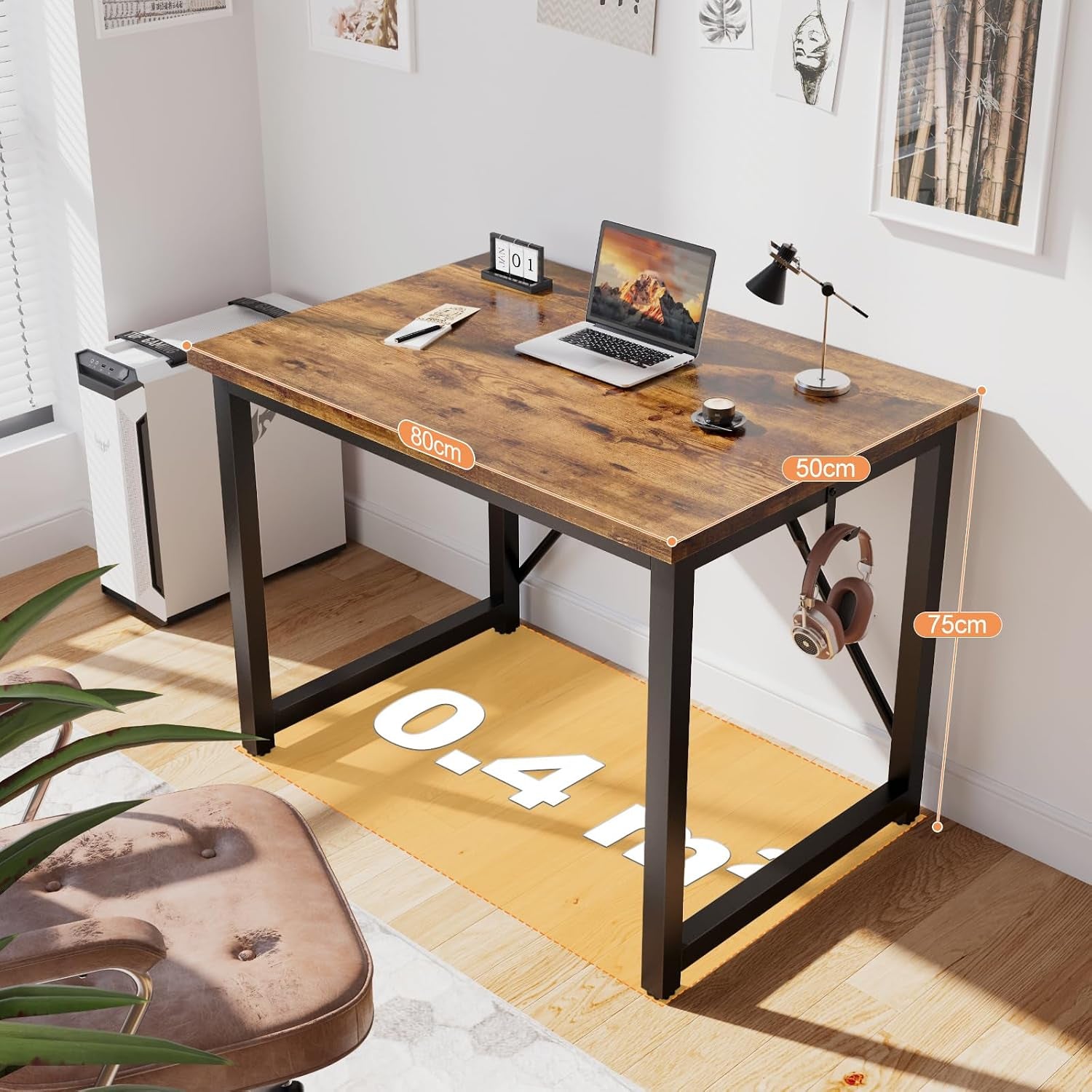 Computer Desk 80 X 50 X 75 Cm, Home Office, Study Writing Desks Small Desks for Small Spaces, Laptop Table for Home Workstations, Industrial Design Black Desk Metal Frame, Rustic Brown