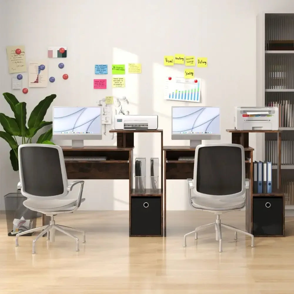 Space-Saving Computer Desk with Open Shelf and Fabric Storage Drawer - Ergo Heights