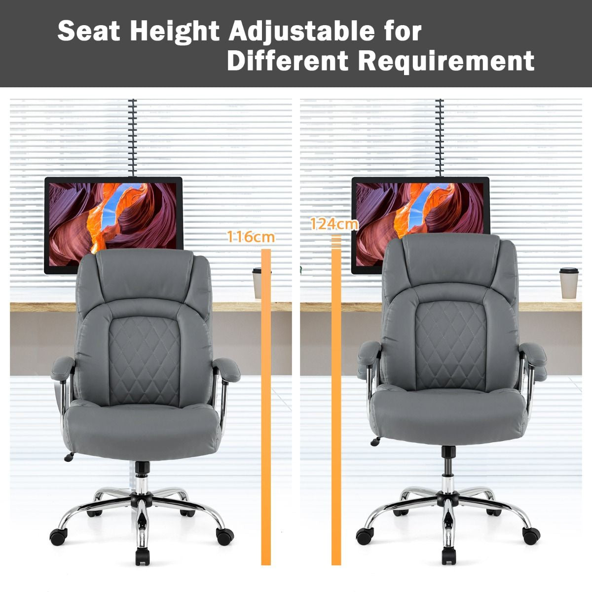 Leather Office Chair with Rocking Mode and Armrests