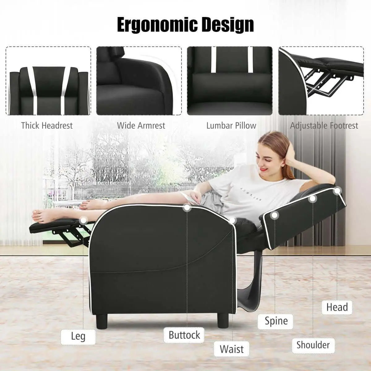 Adjustable Gaming Chair with Footrest Headrest and Lumbar Support