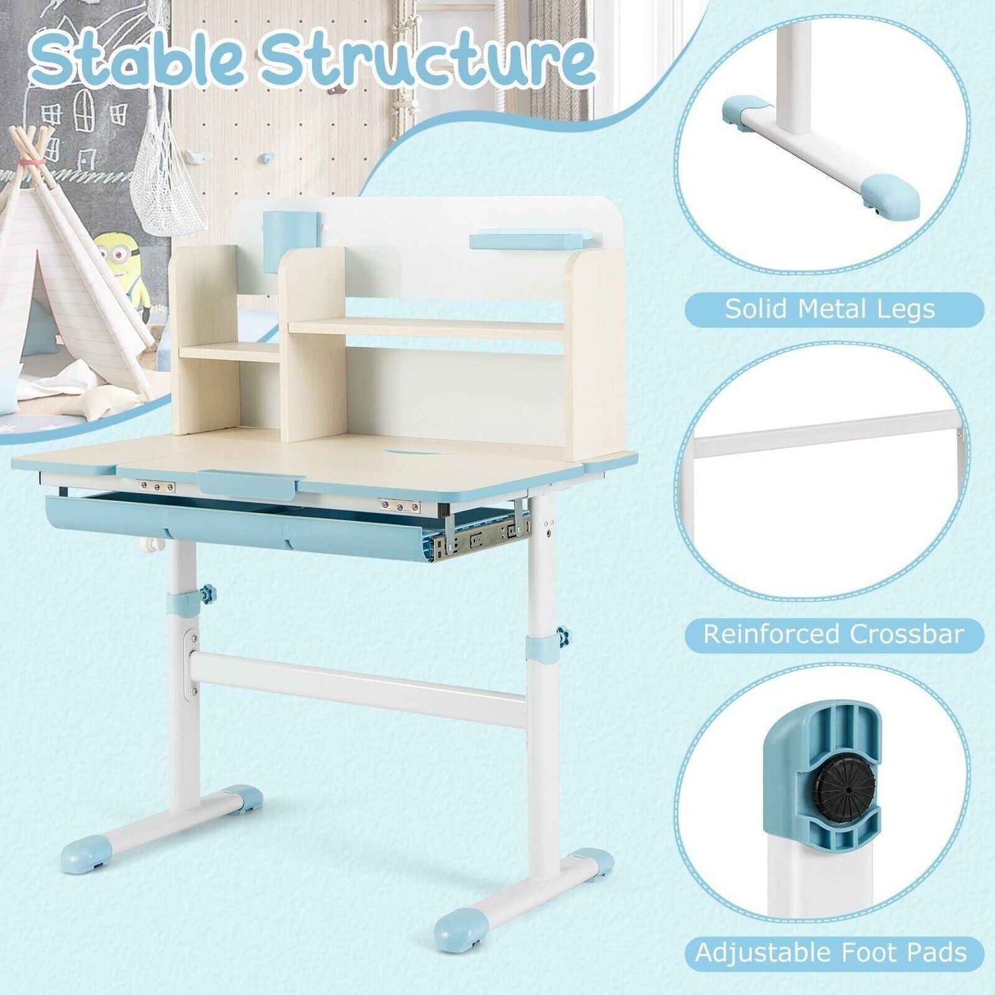 Ergonomic Adjustable Kids Study Desk with Storage Drawer