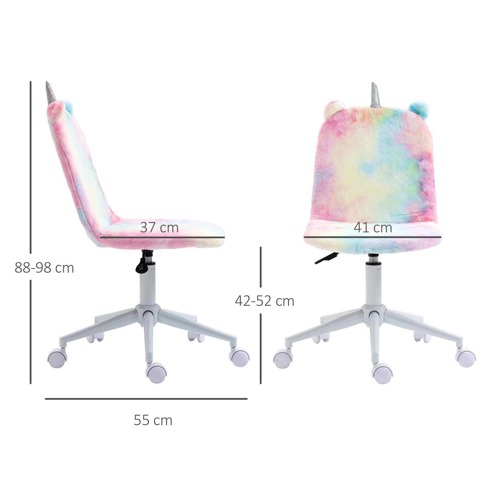 Fluffy Unicorn Office Chair with Swivel Wheel, Cute Desk Chair, Rainbow