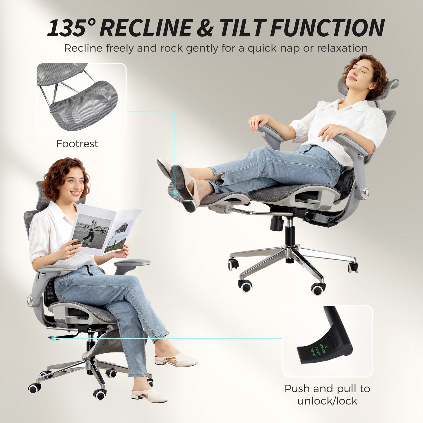 Ergonomic Office Chair with Separated Backrest, High Back Mesh Desk Chair
