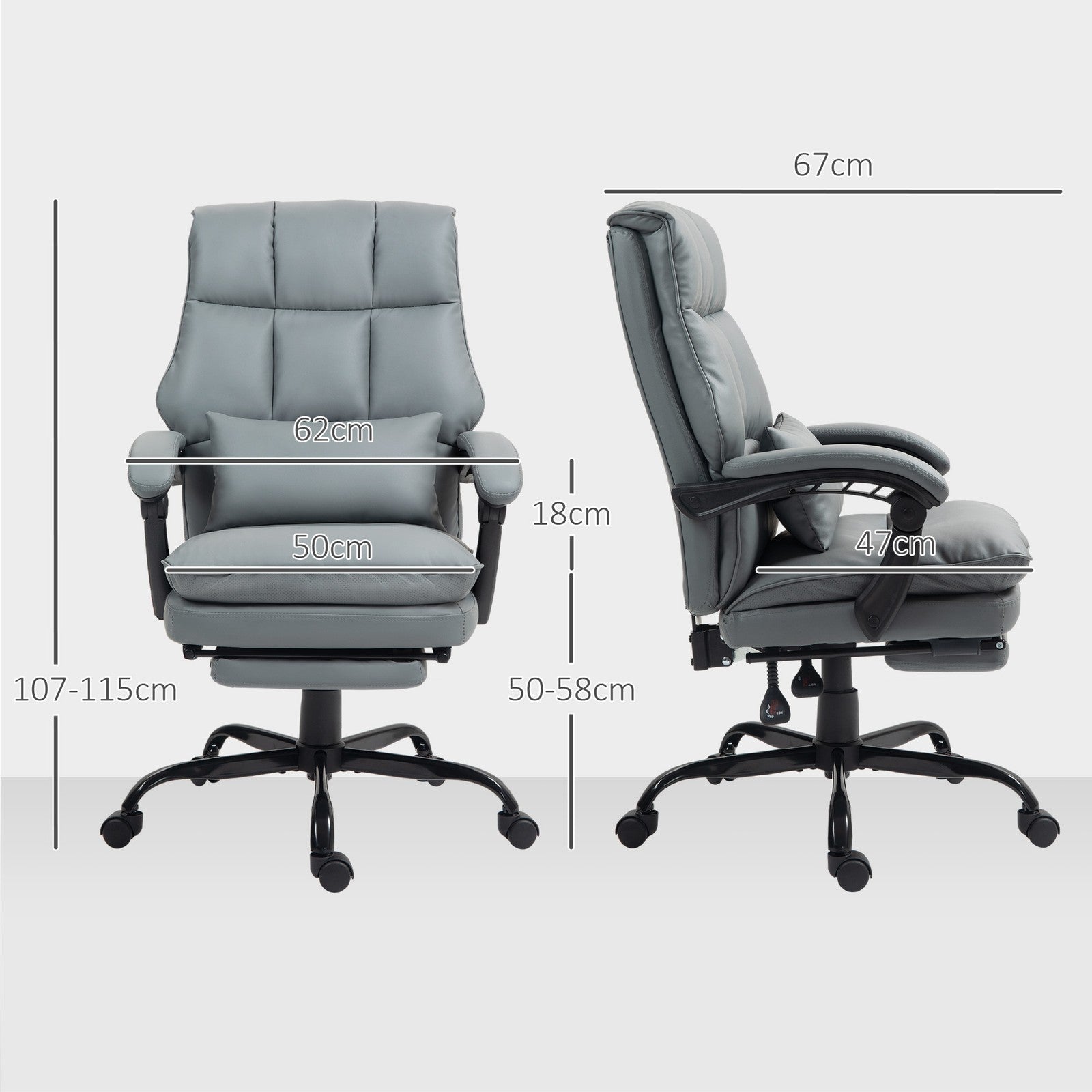 HOMCOM Executive Office Chair, PU Leather Desk Chair with Armrests Grey