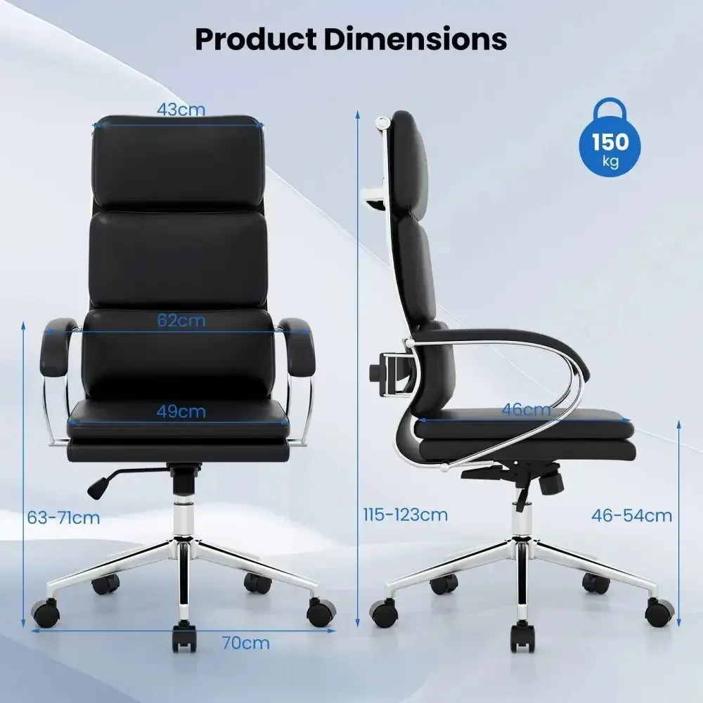 Executive Leather Chair with Ergonomic Comfort and Chrome Base - Ergo Heights