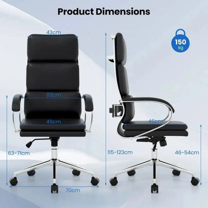 Executive Leather Chair with Ergonomic Comfort and Chrome Base - Ergo Heights