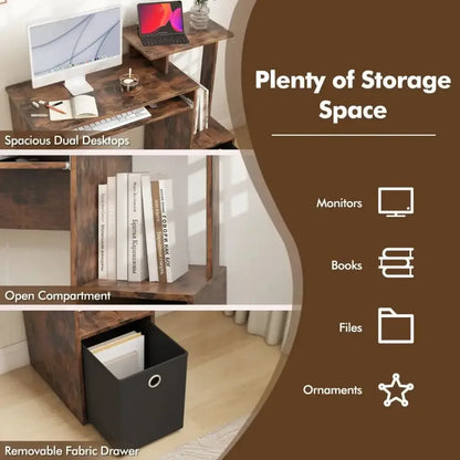 Space-Saving Computer Desk with Open Shelf and Fabric Storage Drawer - Ergo Heights