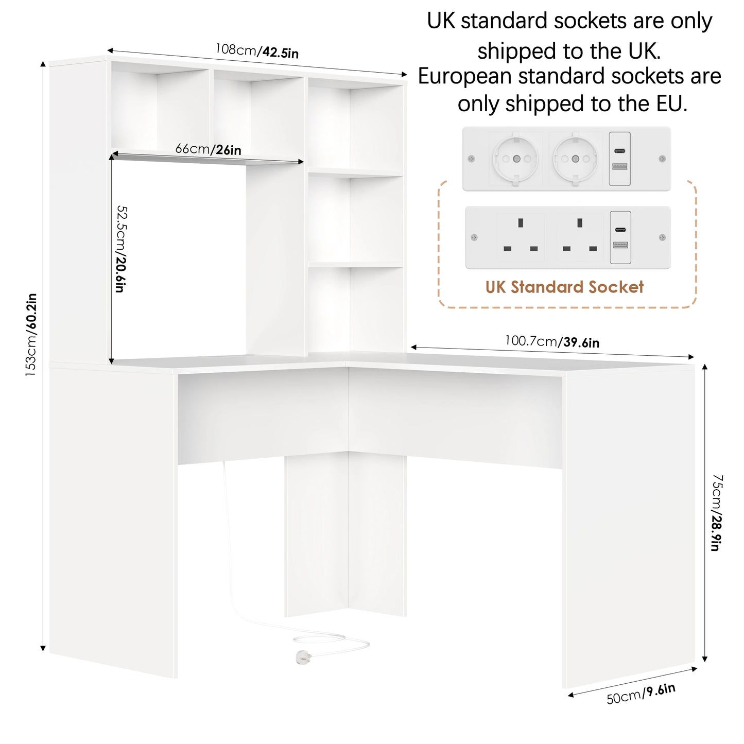 Desk Corner Desk White L Shaped Computer Table Office Table for Study Home Office 124.7X107.8X152.5 Cm