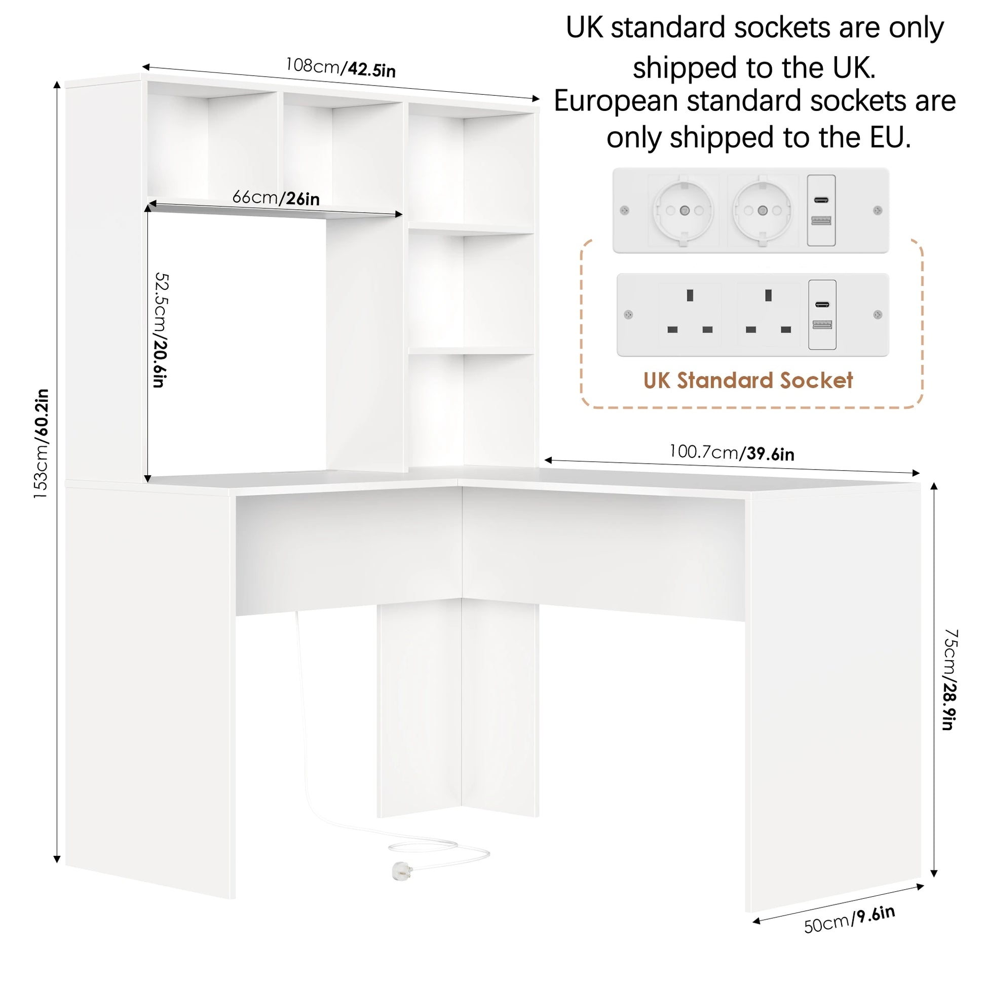 Desk Corner Desk White L Shaped Computer Table Office Table for Study Home Office 124.7X107.8X152.5 Cm