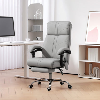 Office Chair with 4 Point Vibration Massage and Heat, Footrest, Light Grey