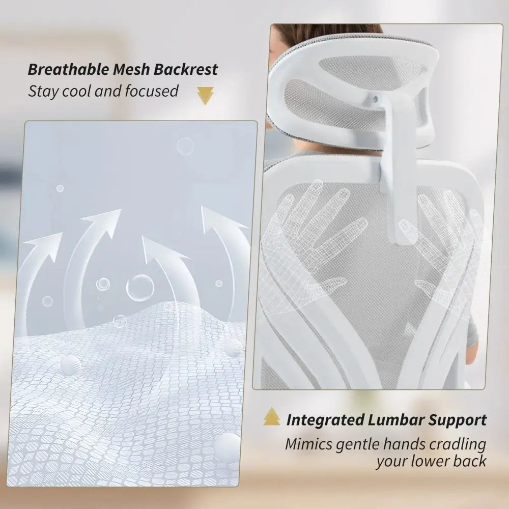 Office Chair, Ergonomic Desk Chair with Foldable Backrest, 2D Headrest, Grey