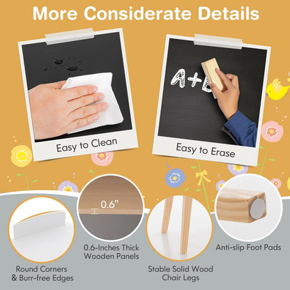 Wooden Kids Table and Chair Set House-Shaped with Blackboard