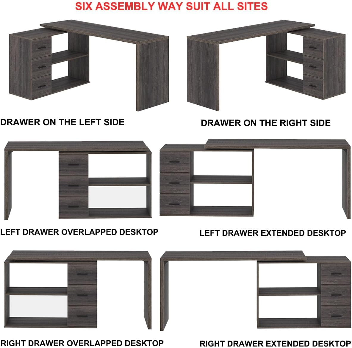 L Shaped Computer Desk Corner Home Office Desk with Drawers 150Cm Grey