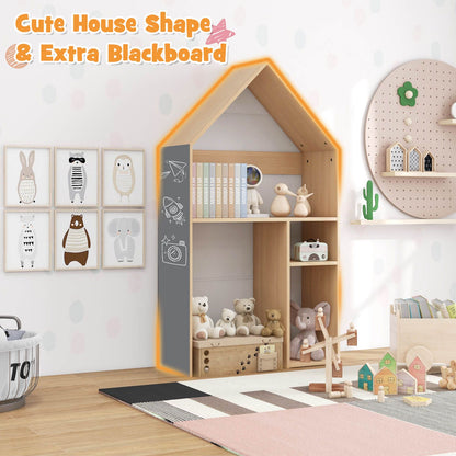 Wooden Kids Table and Chair Set House-Shaped with Blackboard