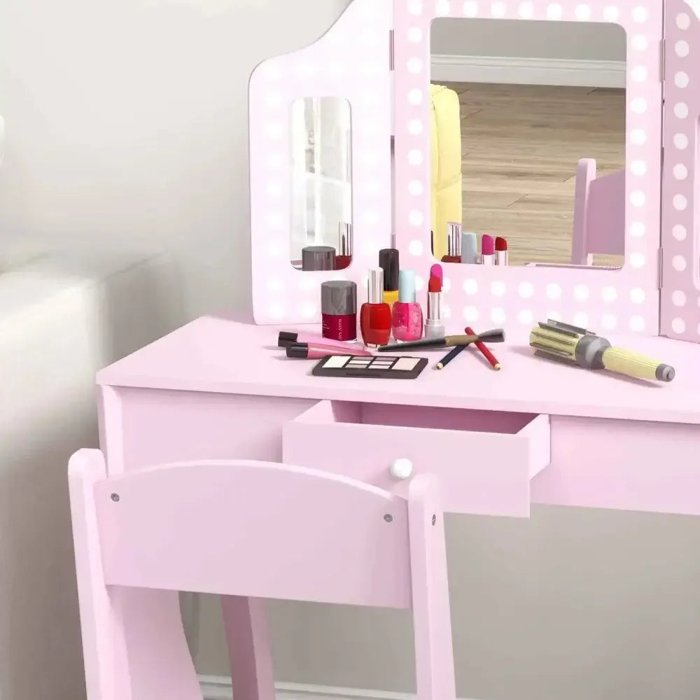 Children Vanity Set with Chair - Pink Polka Dot Design - Ergo Heights